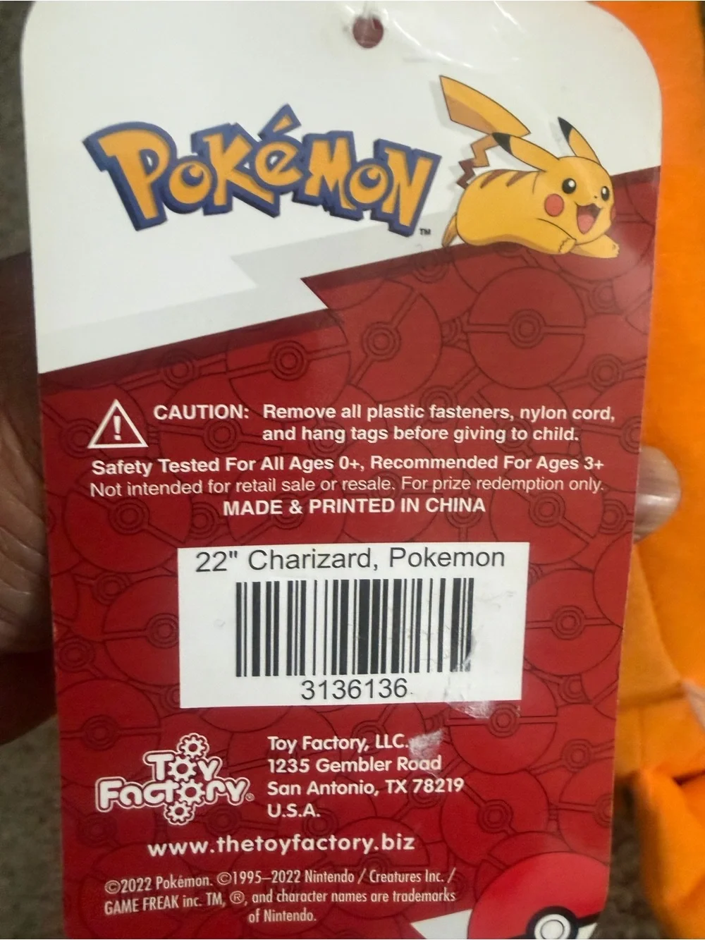 Pokémon 22” charizard plush